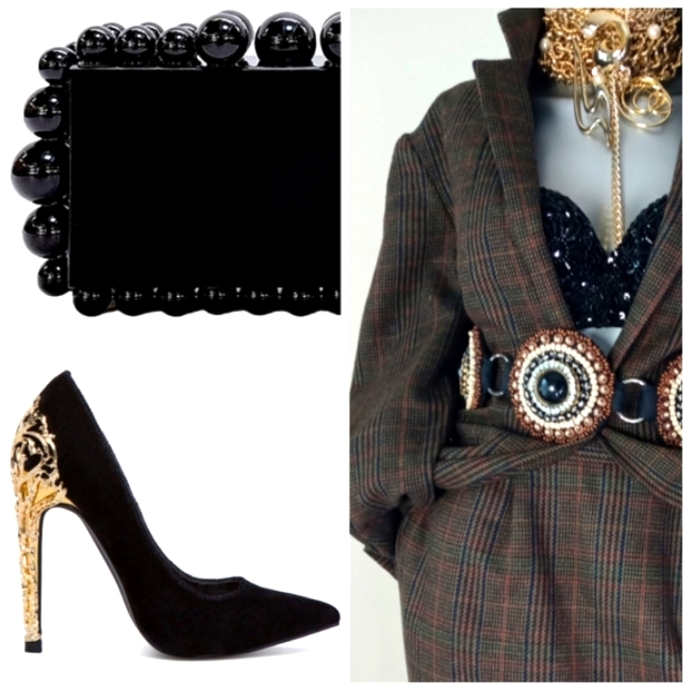 SAG HARBOR Wool Blend Two-Piece Houndstooth Dark VTG Academia Femi ine PowErSuit